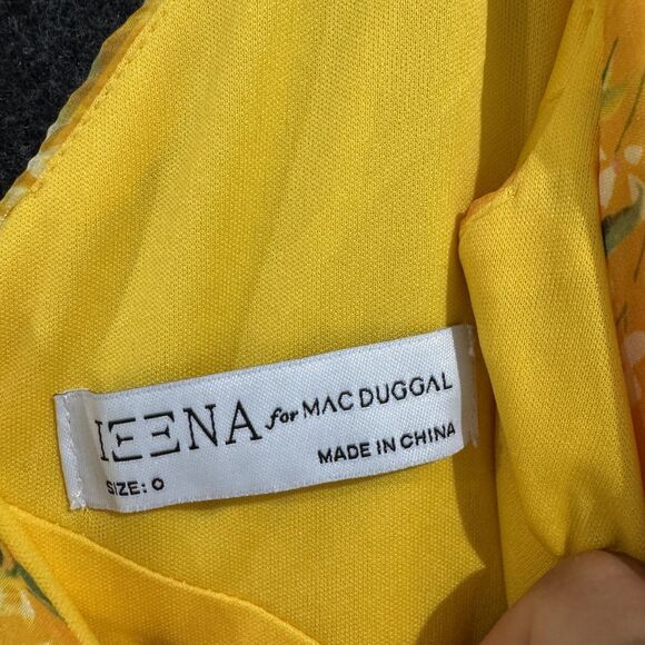 Ieena for Mac Duggal Dress Women's 0 Yellow Floral Ruffle Asymmetrical Gown - Picture 3 of 13